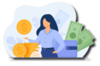 Illustration of woman with crypto and money